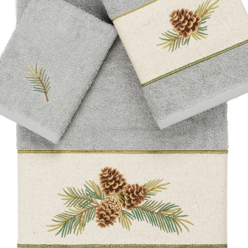 Linum Home Turkish Cotton Pierre 3-Piece Embellished Towel Set, Light Gray