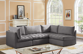Jacob Velvet Upholstered 4-Piece L-Shaped Modular Sectional, Grey