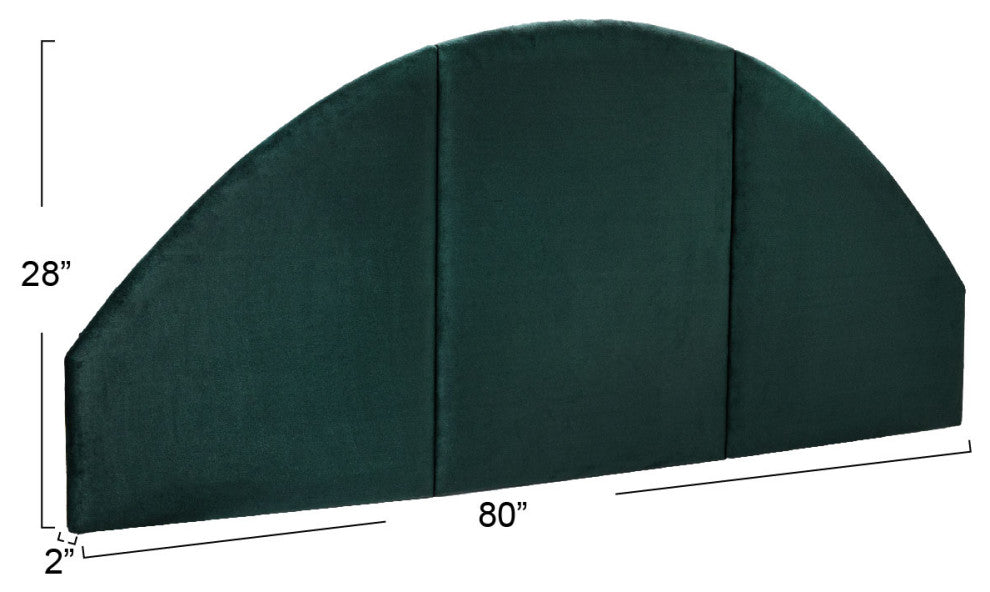 Upholstered Velvet Sound Reducing Panel Arched Headboard, Emerald Green, King