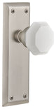 New York Plate Passage Waldorf White Milk Glass Knob, Satin Nickel