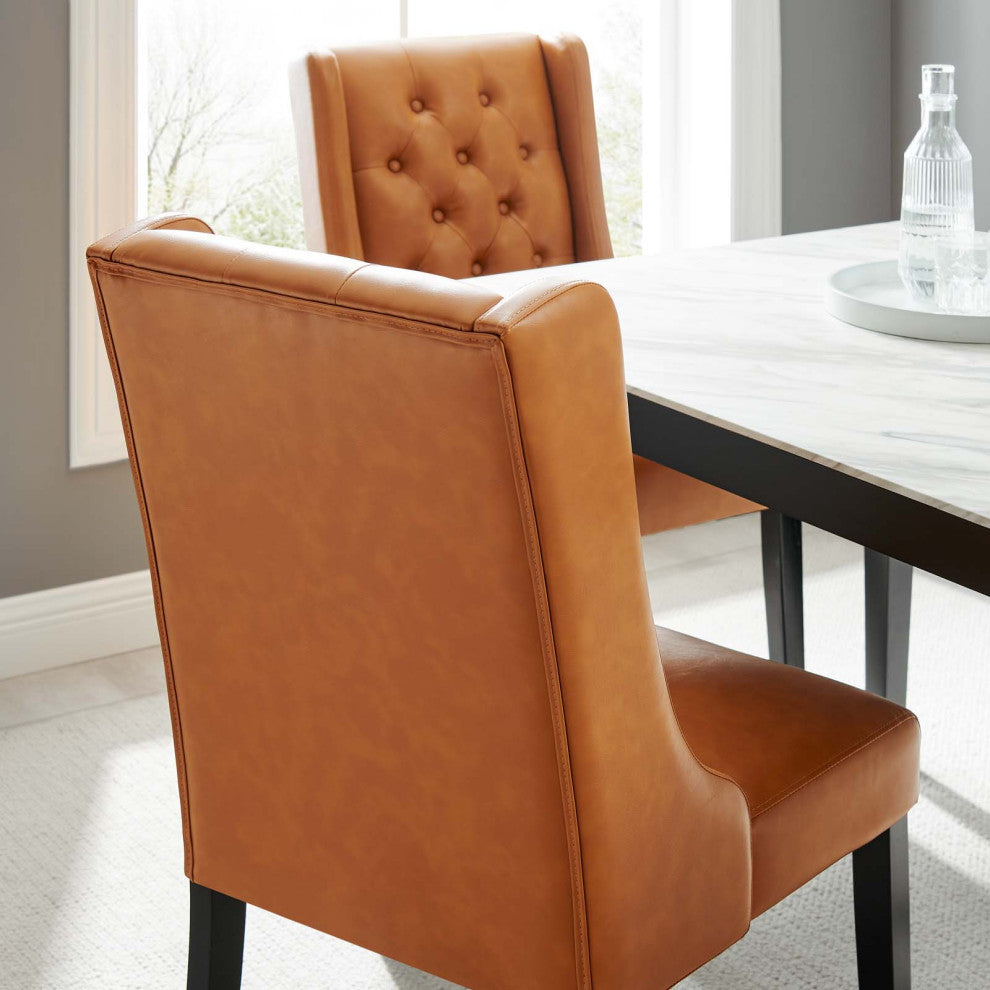 Baronet Button Tufted Vegan Leather Dining Chair, Tan
