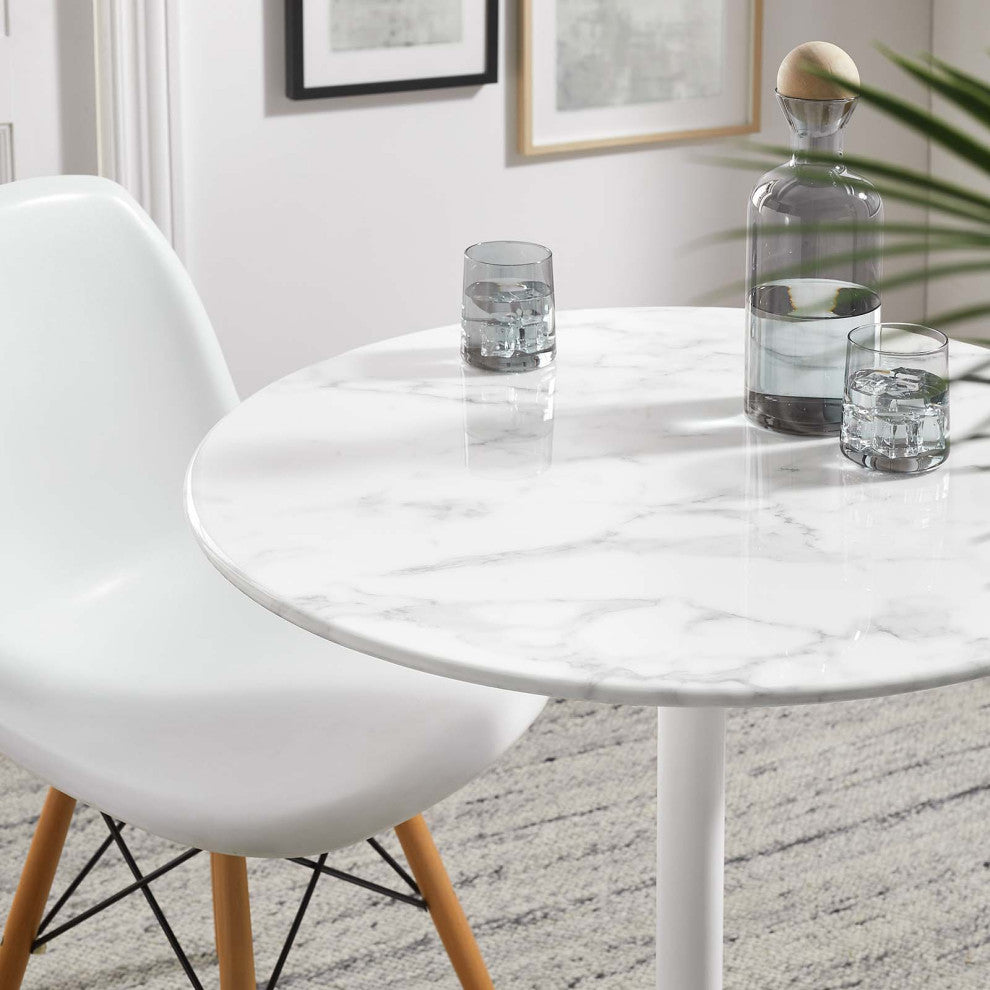 Lippa 28" Round Artificial Marble Dining Table, White