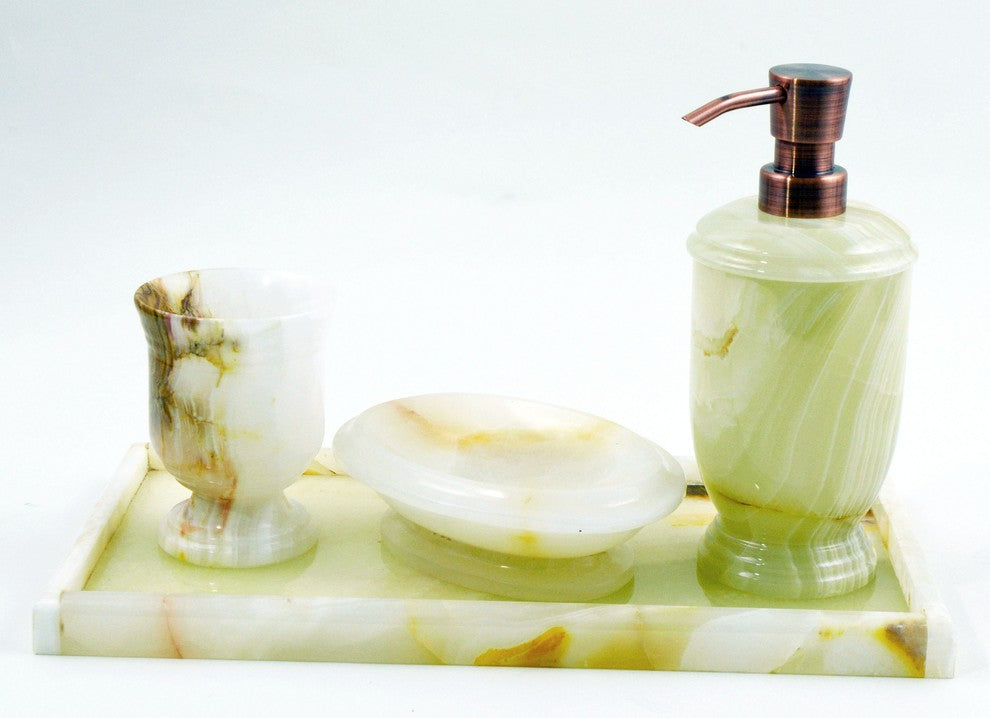 White Onyx elegant Bathroom Accessory Set with Vanity Tray