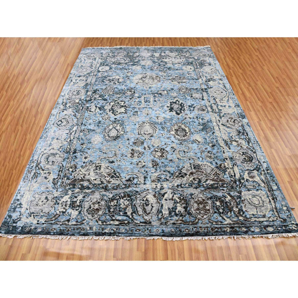Ash Gray Modern Tabriz Design Pure Wool Hand Knotted Oriental Rug, 9'2"x12'4"