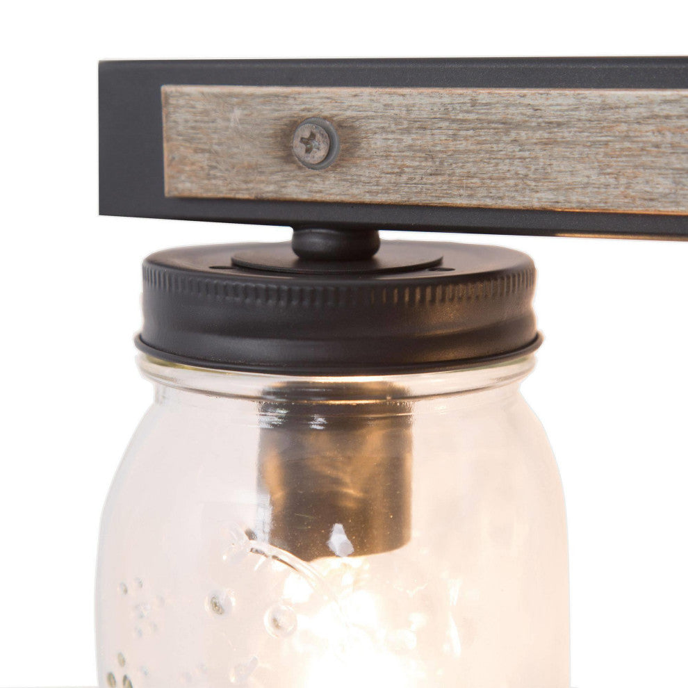 LNC Farmhouse 3-Light Bathroom Vanity Light with Mason Jar Shade and Wood Accent