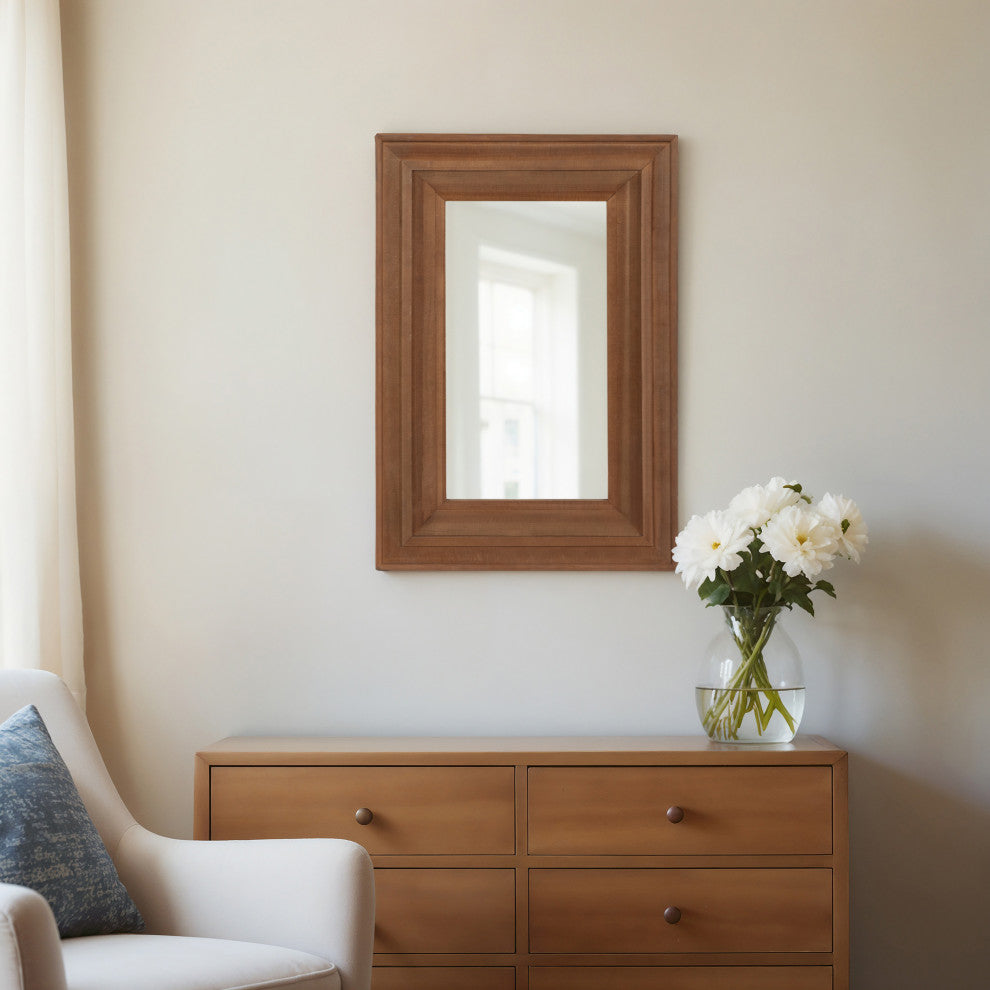Wood Frame 24x36" Wall Mirror, Brown