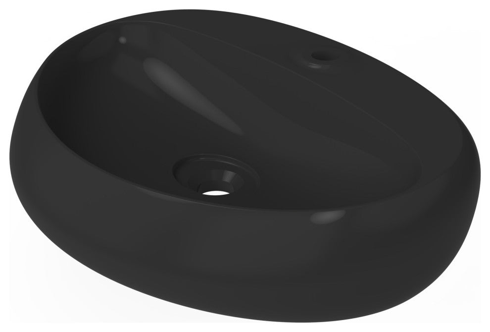 Rosaria 24" Wall Mounted Porcelain Sink, Matte Black, Single Faucet Hole