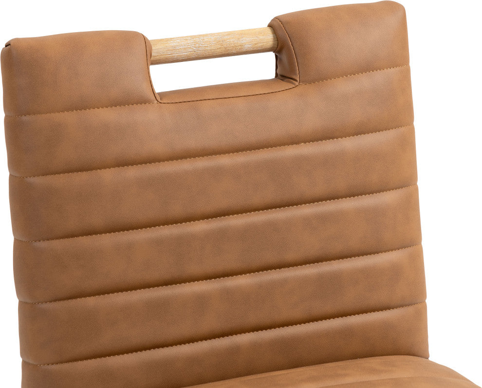 Aimee Upholstered Counter Stool, Cognac, Vegan Leather, Natural Oak Finish