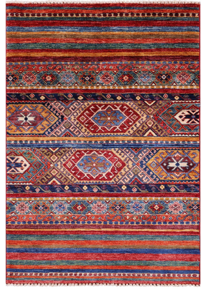 Hand Knotted Khorjin Super Kazak Rug 3' 4" X 4' 10" Q10801