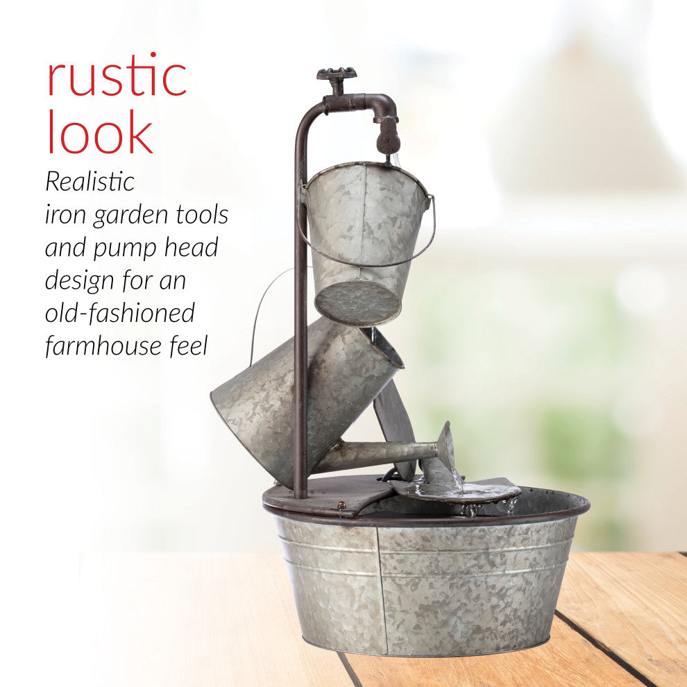 28" Tall Outdoor 3-Tier Metal Garden Tools Water Fountain