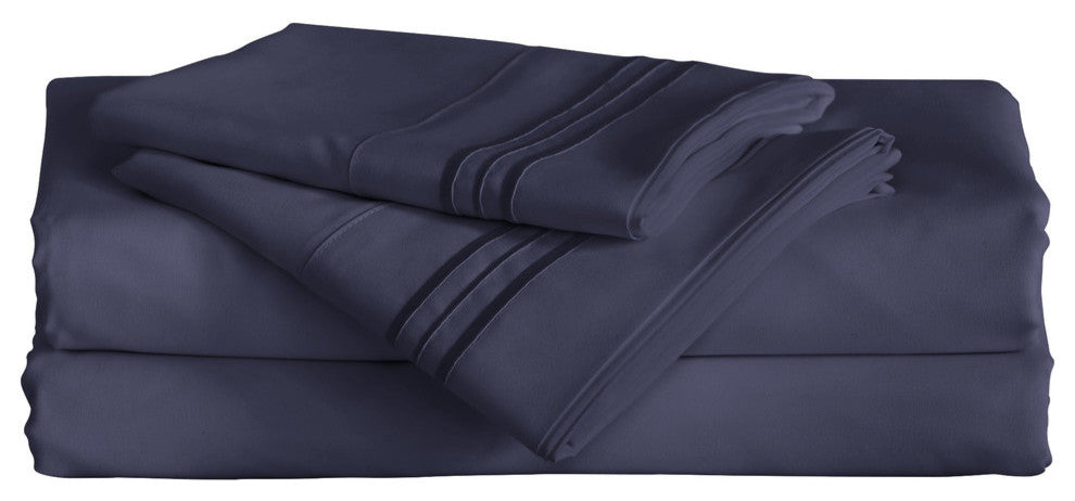 Furinno Angeland Vienne 4-Piece Microfiber Bed Sheet Set, King, Navy Blue