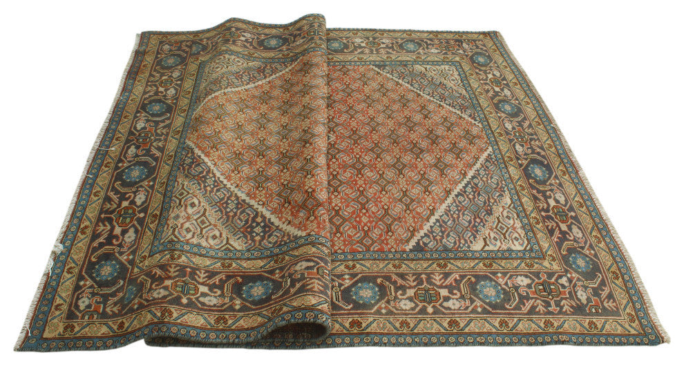Fine Vintage Distressed Arezoo Rust/Navy Rug, 6'1x9'3