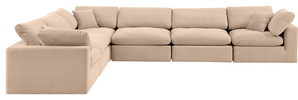 Comfy Upholstered L-Shaped Modular Sectional, Beige, 6-Piece: 3 Armless Chair, 3 Corner Chair, Velvet