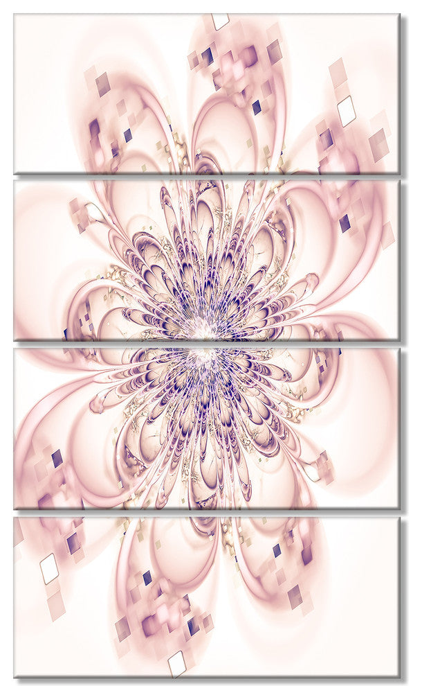 "Full Bloom Fractal Flower in Pink" Flower Wall Art, 4 Panels, 28"x48"