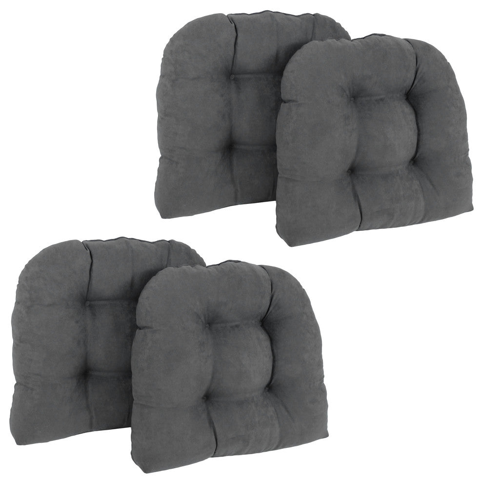 19" U-Shaped Micro Suede Tufted Dining Chair Cushions, Set of 4, Steel Gray