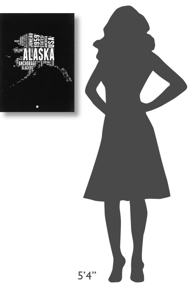 "Alaska Black and White Map" Fine Art Print