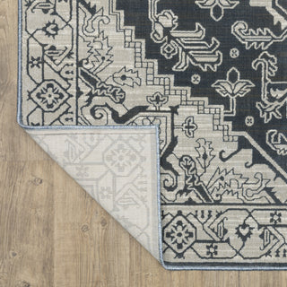 Iris Two-Tone Medallion Blue/ Grey Area Rug 9'10" x 12'10"