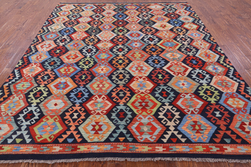 8' 6" X 9' 10" Wool On Wool Flat Weave Kilim Reversible Rug Q9457