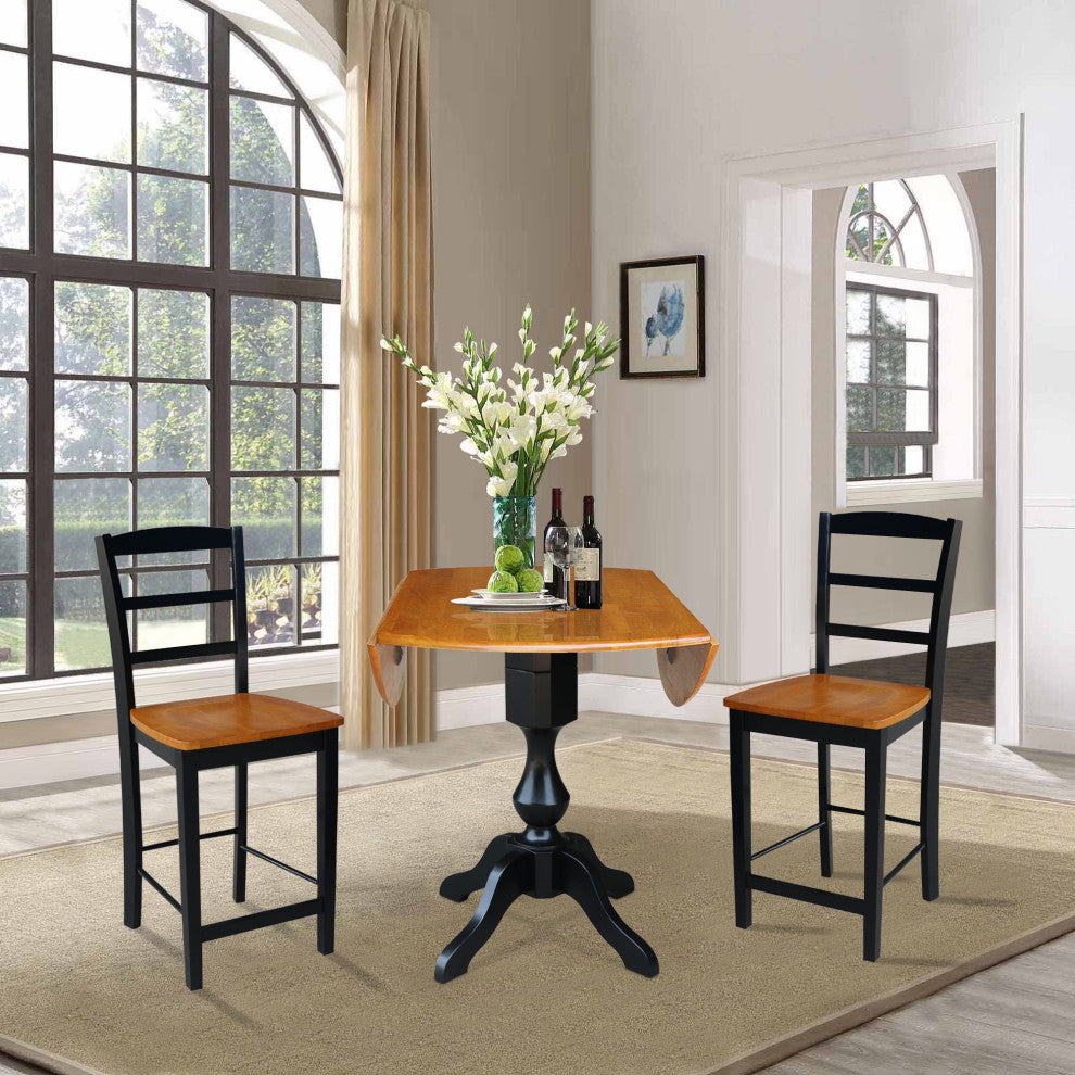 42" Round Pedestal Gathering Height Table with 2 Counter Height Stools