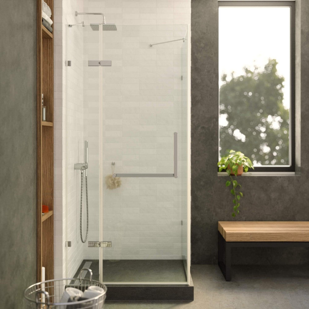 Shower Enclosure Hinged Frameless Tempered Glass, Polished Chrome, 42"