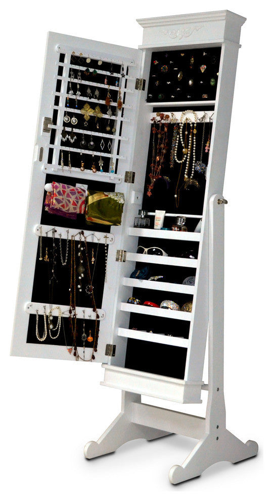 Wood Crown Molding Top Free Standing Full Length Cheval Mirror Jewelry Armoire