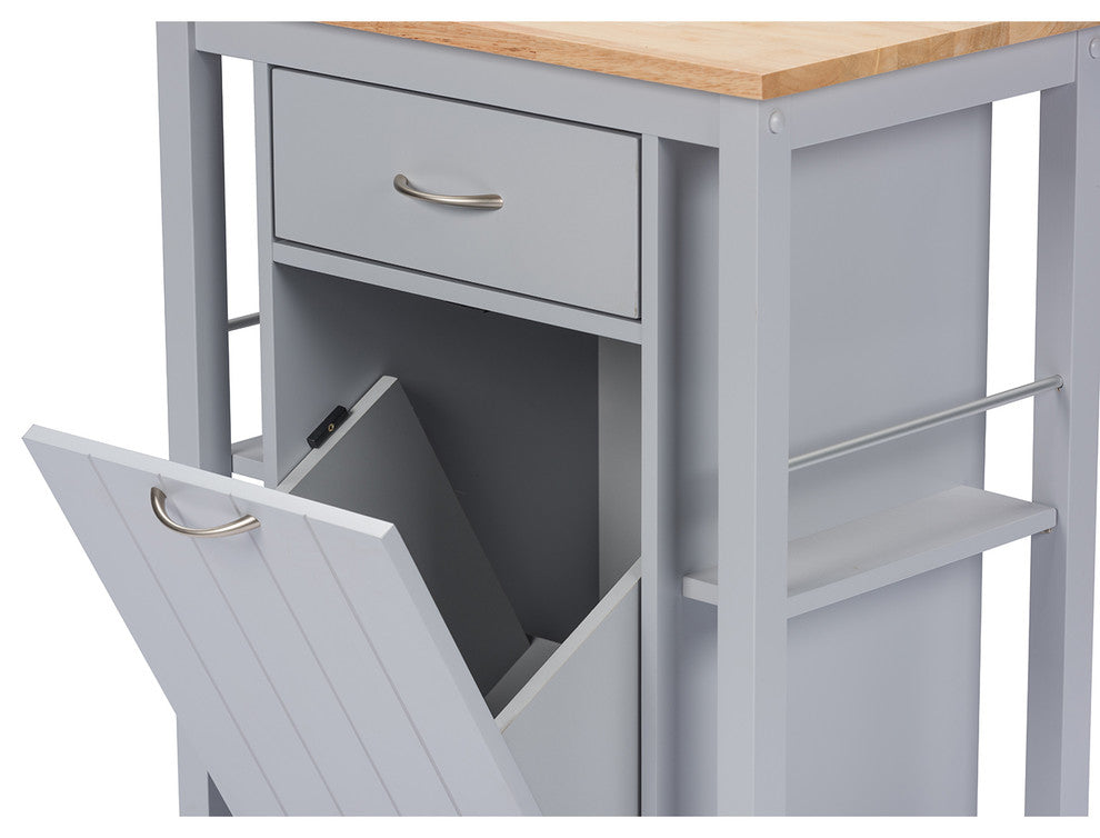 Yonkers Contemporary Light Gray Kitchen Cart With Wood Top