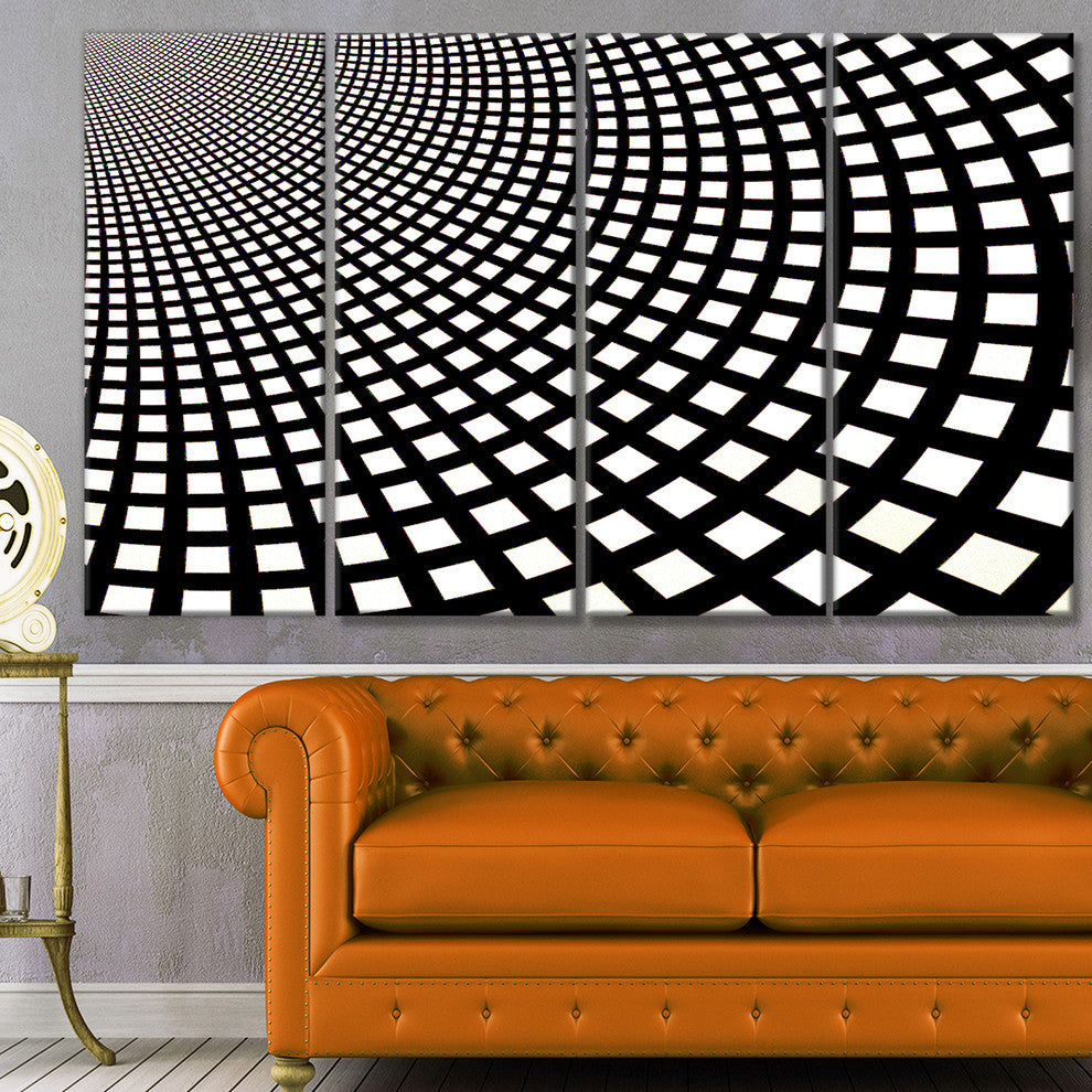 Fractal Square Pixel Mosaic Illustration, Abstract Canvas Art, 48"x28", 4 Panels