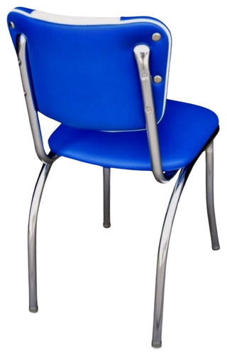 Retro Home Upholstered 'V' Back Dining Chair, Blue and White