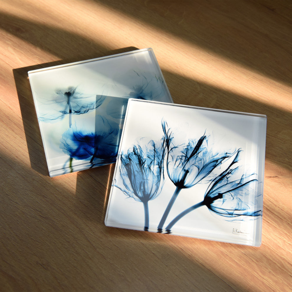 Lovely Flowers Glass Coasters With Cork Bottom, Set of 12 florals