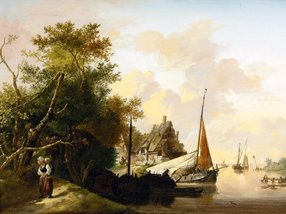 Peasant Unloading Cargo River J. Van Os Tile Mural Backsplash Art, 6"x8", Matte