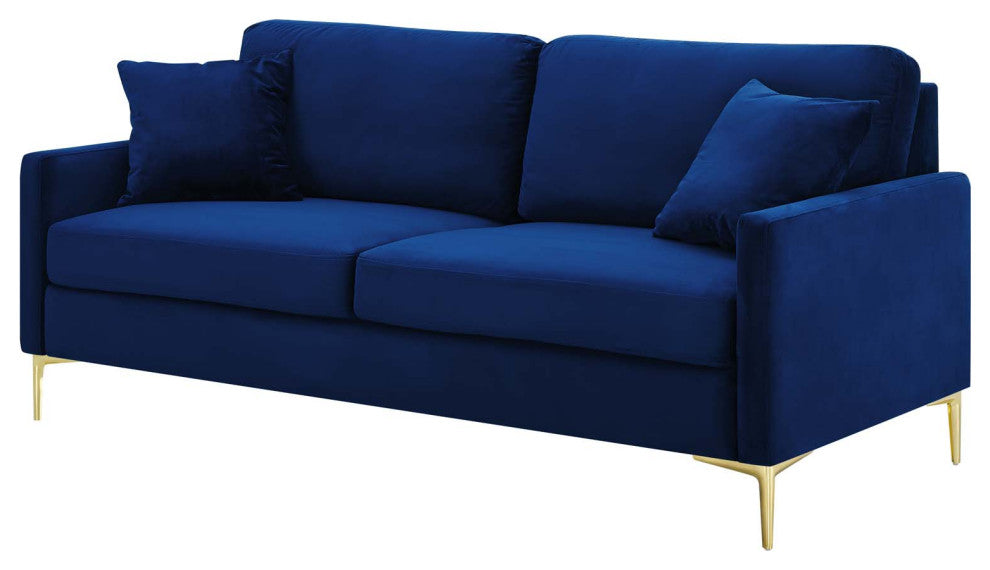 Sofa, Velvet, Blue Navy, Modern, Living Lounge Room Hotel Lobby Hospitality
