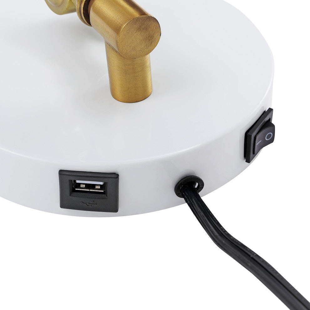 Lisa Swing Arm 1-Light Modern Midcentury Iron USB Charging Port LED Sconce, Whit