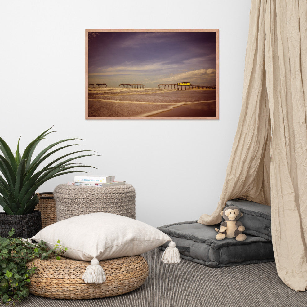 Aged View of Frisco Pier Coastal Framed Photo Paper Print, Red Oak, 24" X 36"