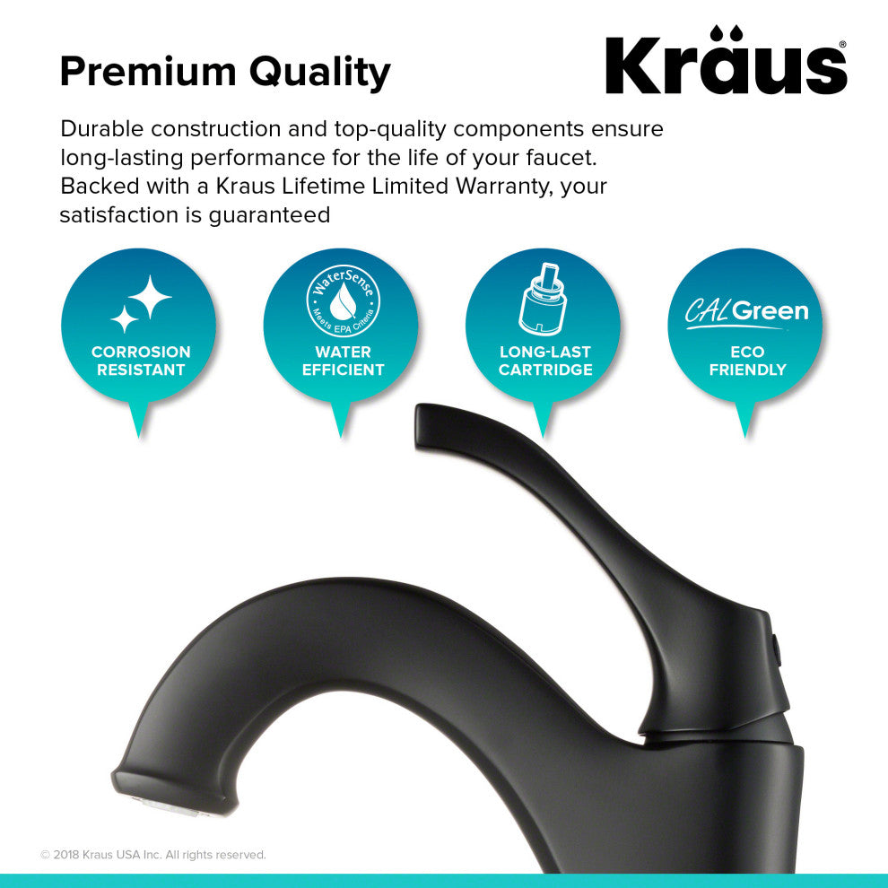 Kraus Arlo Single Handle Vessel Faucet, Pop Up Drain, Rubbed Bronze, Set of 2
