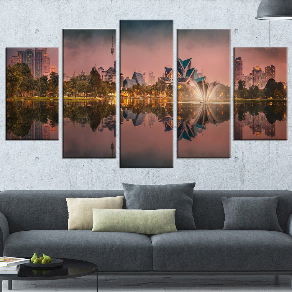 "Kula Lumpur Night Scenery" Wall Art Canvas Print60"x32", 5-Panels
