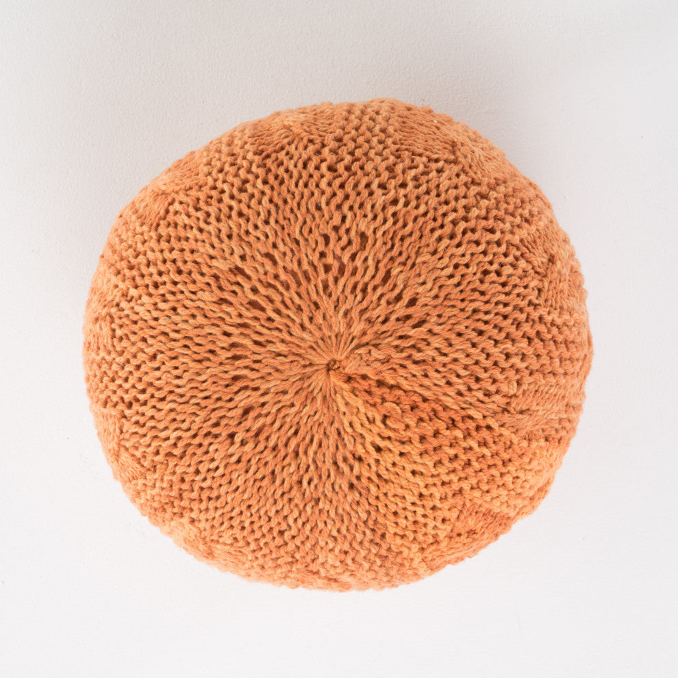 GDF Studio Ash Outdoor Handcrafted Modern Fabric Weave Pouf, Orange