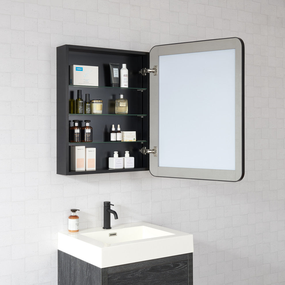 Talayuela Framed Medicine Cabinet With Mirror, Brushed Black Frame, 24"w X 32"h