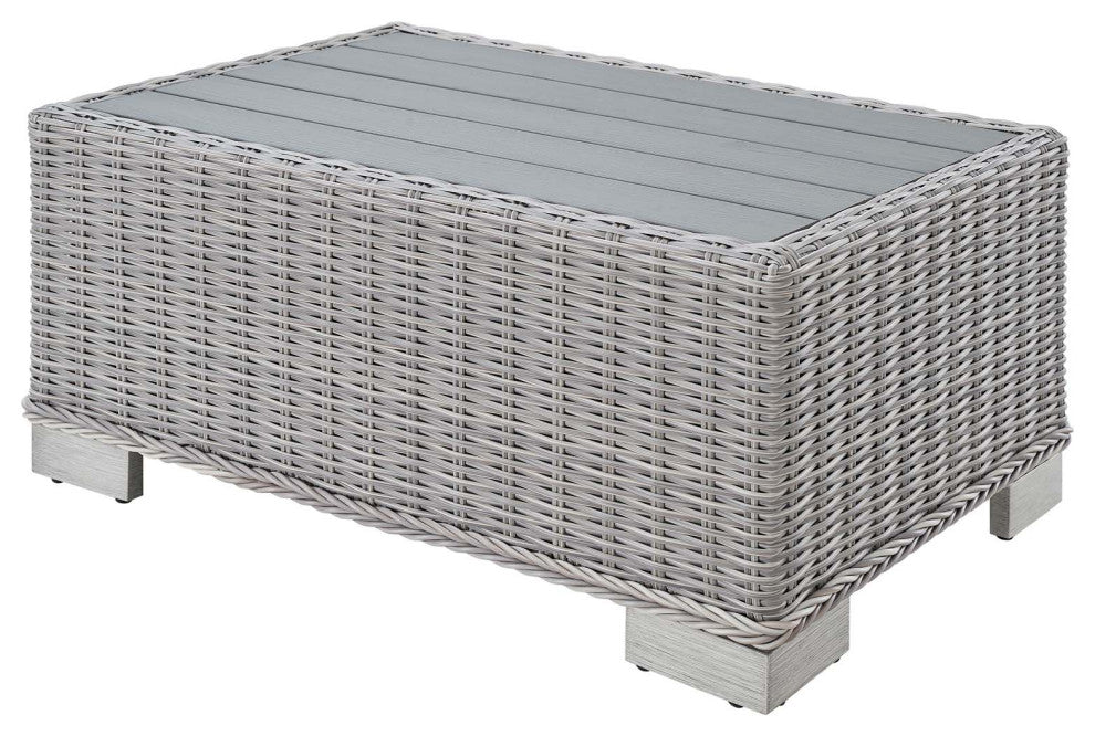 Lounge Sectional Sofa Chair Table Set, Rattan, Wicker, Gray, Outdoor