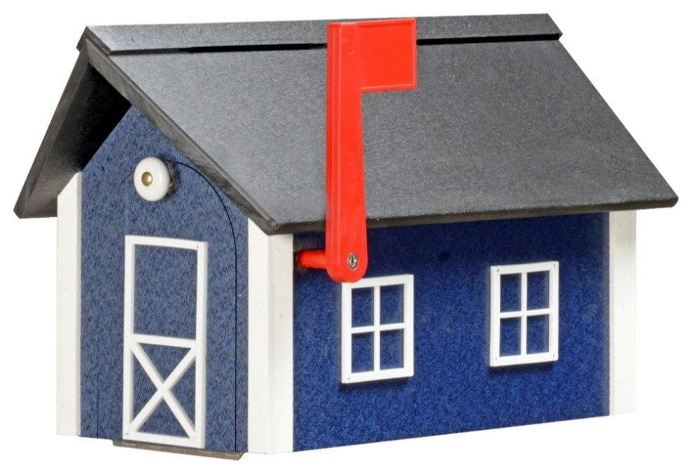 Poly Roof Standard Mailbox, Patriot Blue & White, Black Roof