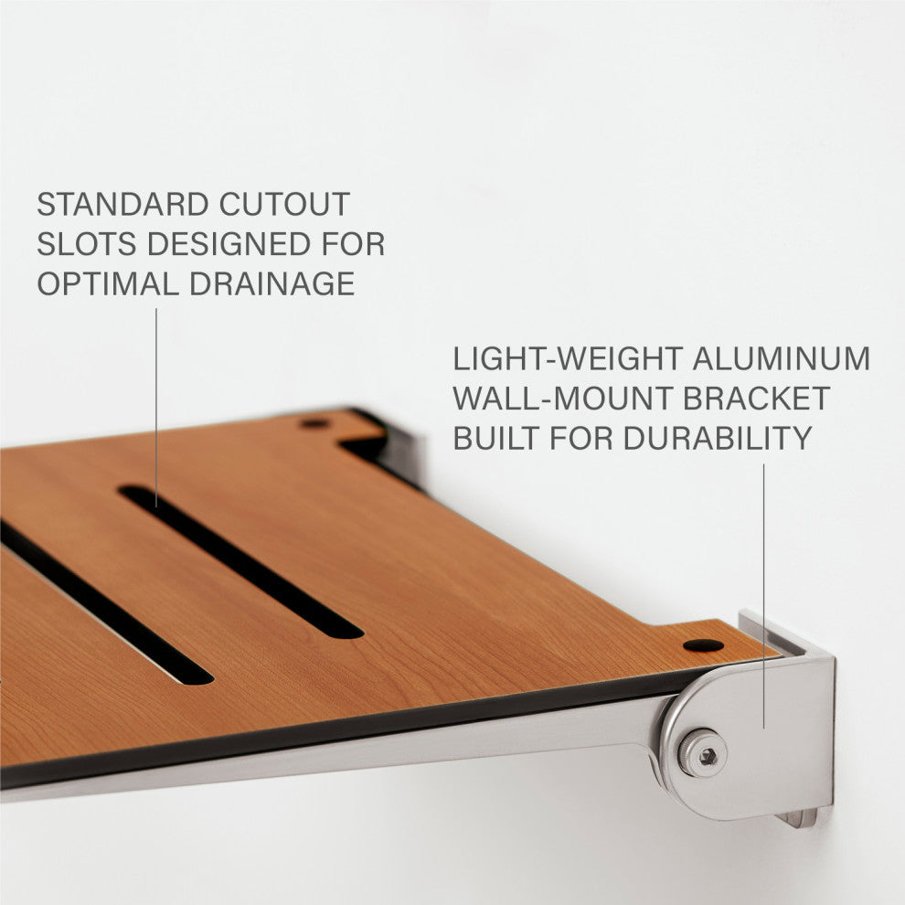 Seachrome SlimLine Folding Wall Mount Shower Seat, Teak Seat With Silver Frame