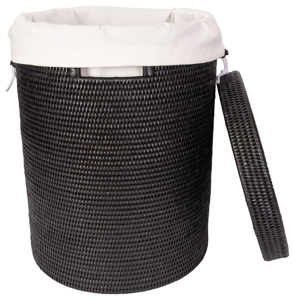 Artifacts Rattan™ Round Hamper With Lid, Tudor Black