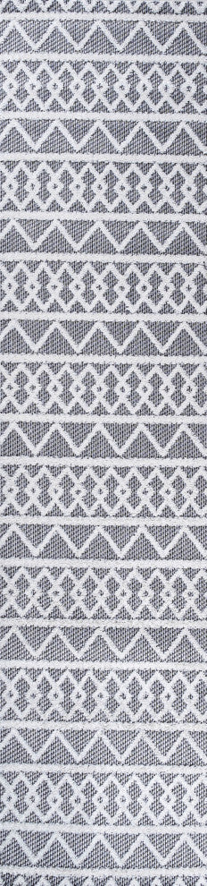 Aylan High-Low Pile Trellis Indoor/Outdoor Black/Ivory 2 ft. x 10 ft. Runner Rug