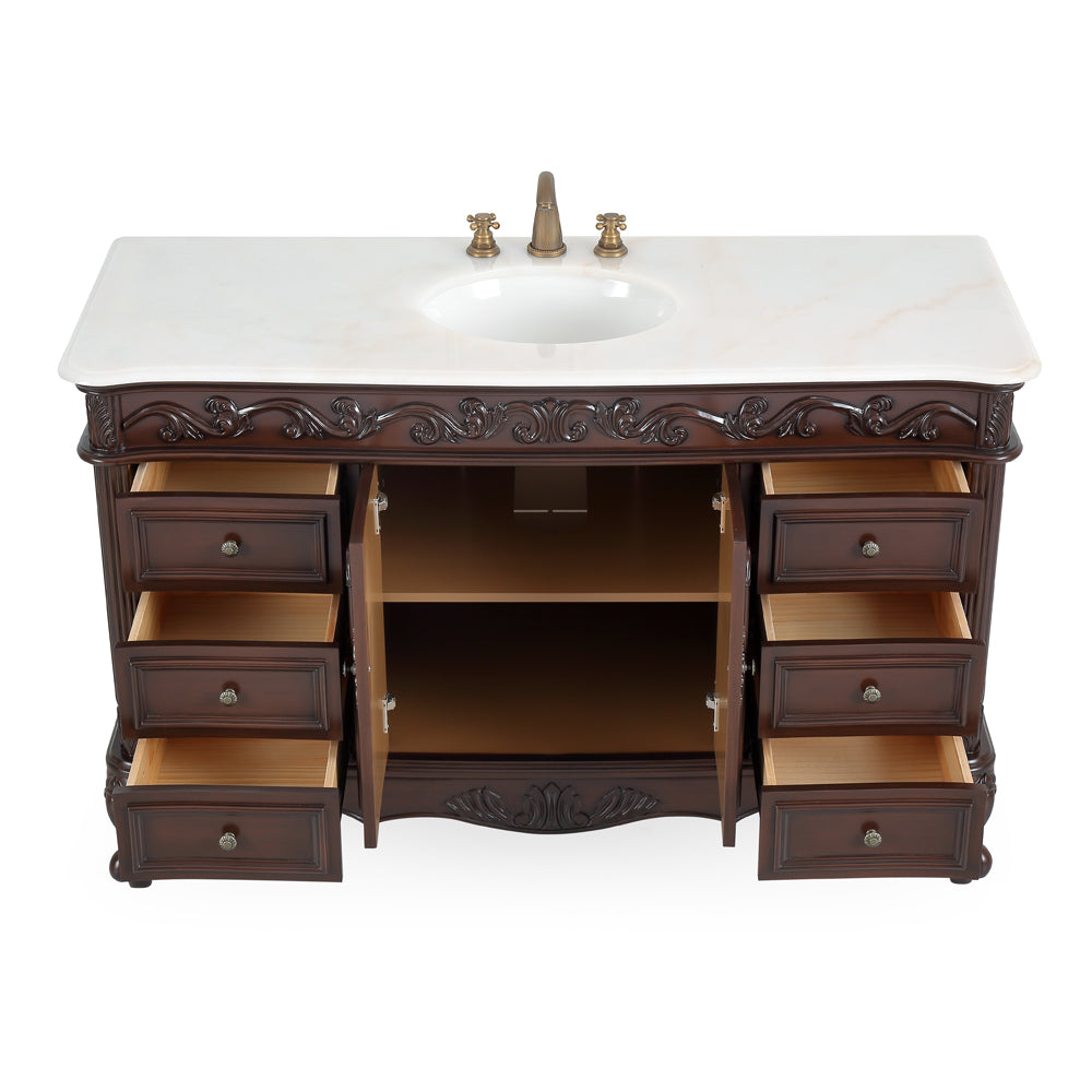 56 inch  Beckham Traditional Brown Bathroom Vanity