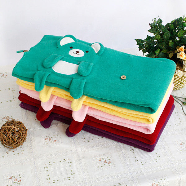 Happy Bear - Green Applique Coral Fleece Baby Throw Blanket (42.5"-59.1")