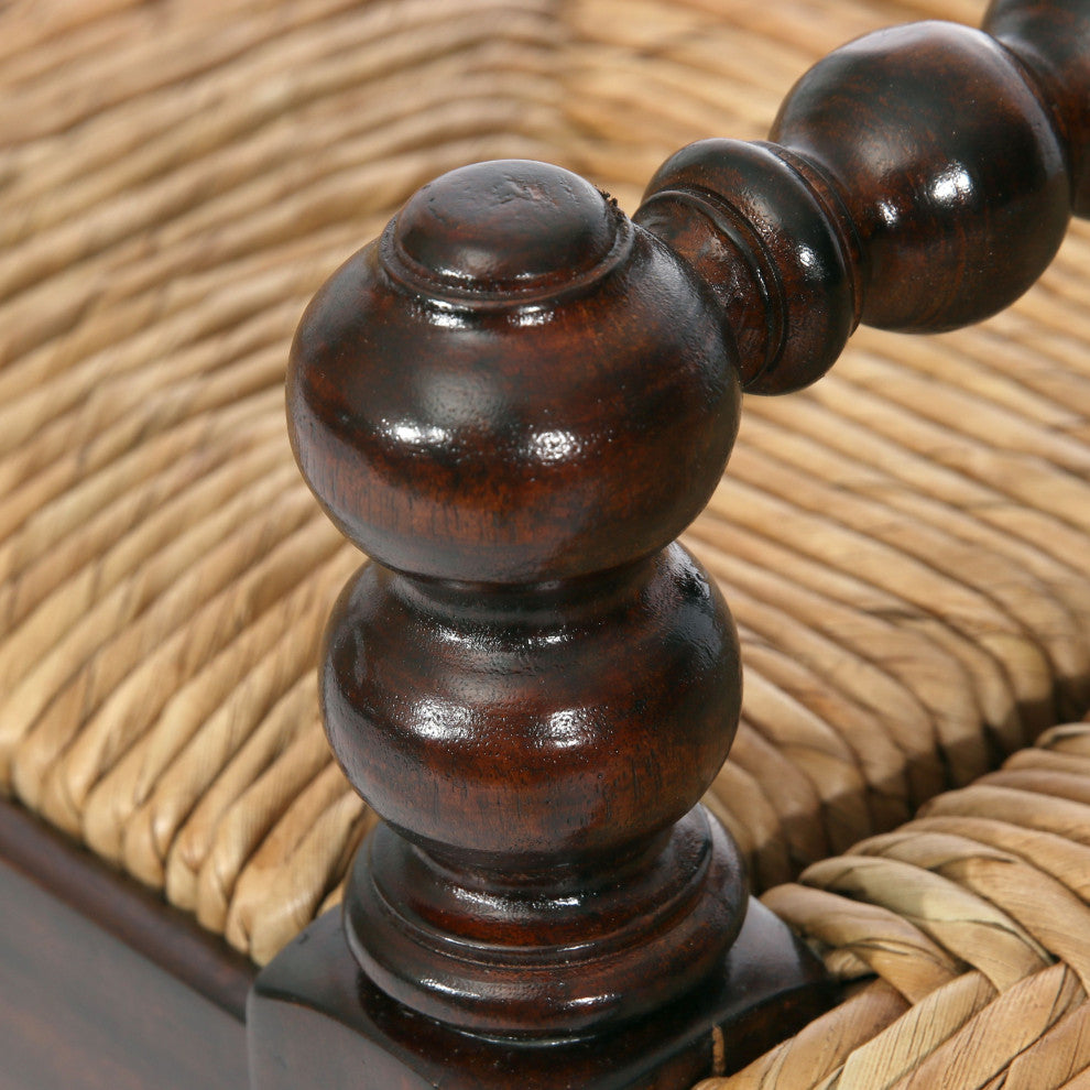 Isle of Man 60" Mahogany and Rush Accent Bench, Bobbin-Turned