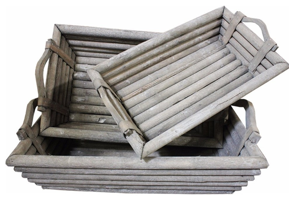 Rustically Charmed Wooden Trays, Set Of 3, Gray