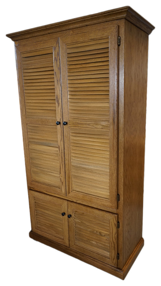 Extra Wide Oak Kitchen Pantry With Shutter Doors, Medium Lite Oak