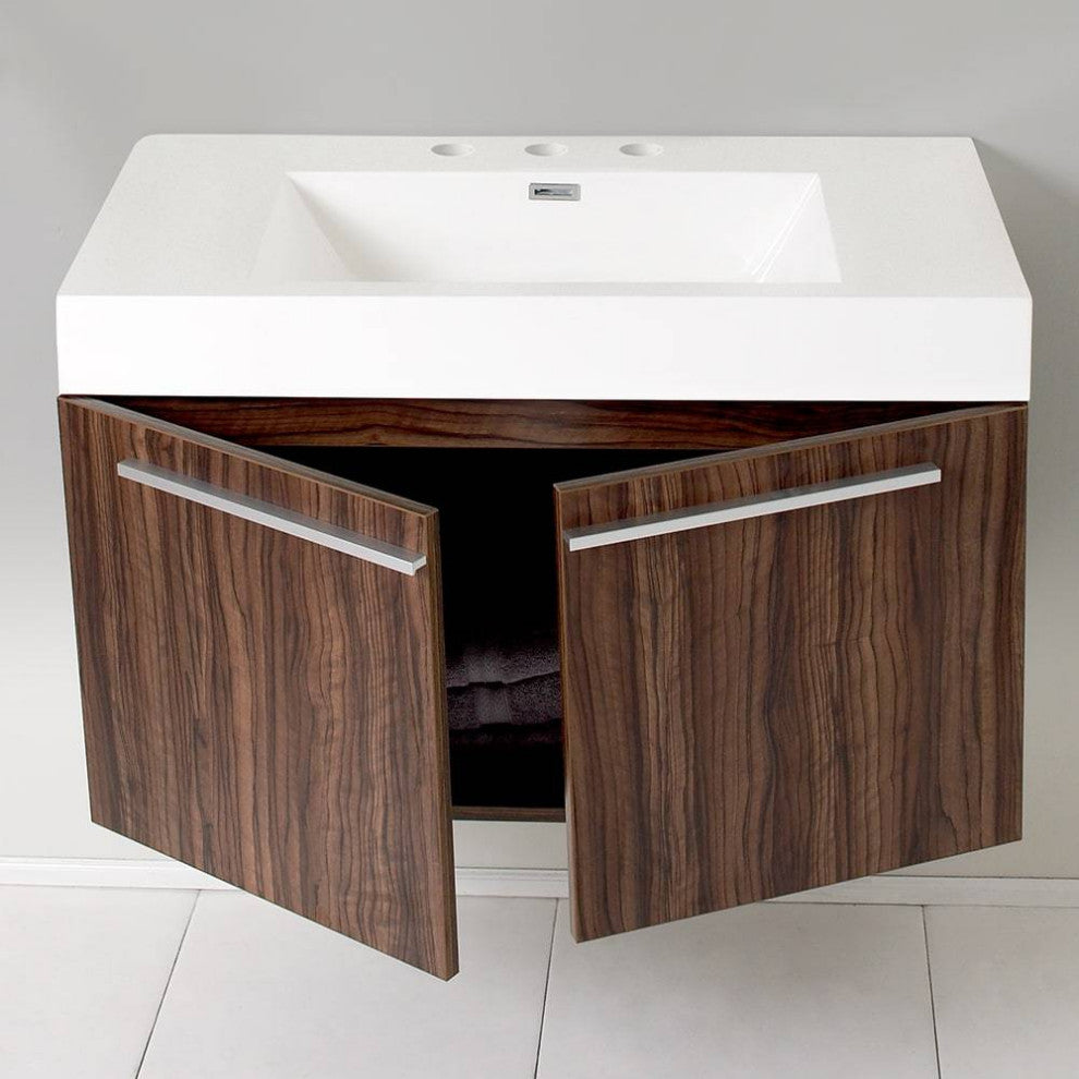 Fresca FCB8090GW-I Vista 36" Walnut Modern Bathroom Cabinet With Integrated Sink