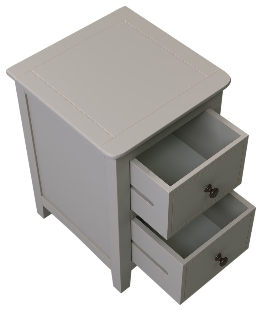 2 Drawers Solid Wood Nightstand End Table, Grey