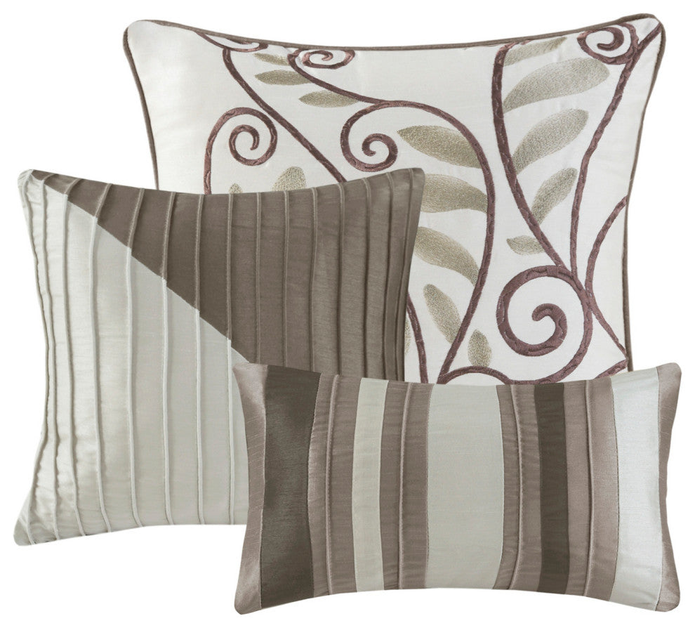 Madison Park Polyoni-Pieced And Pleated 7-Piece Comforter Set, Khaki